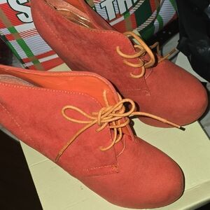 Women's Orange Lace-Up Ankle Boots